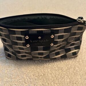 Kate Spade Black and Cream Checkered Cosmetic Bag